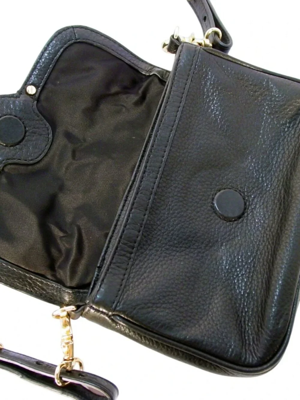 TORY BURCH Mini Leather Flap Convertible Clutch/Crossbody Bag w Gold Logo - Picture 4 of 7